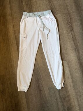 Figs Women's White Track Pants with Light Gray Waistband